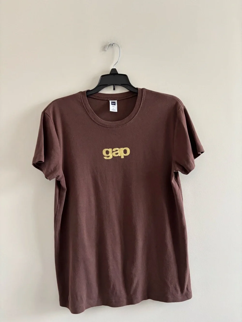 Y2K GAP T-Shirt Brown Gold Logo Cotton Short Sleeve Basic Women L Casual Classic - Picture 10 of 10